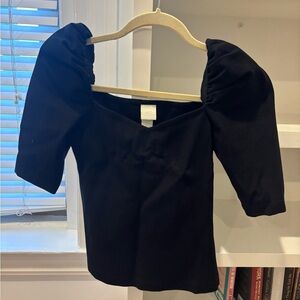 H&M Black Puff Sleeve Sweet Heart Blouse Size XS